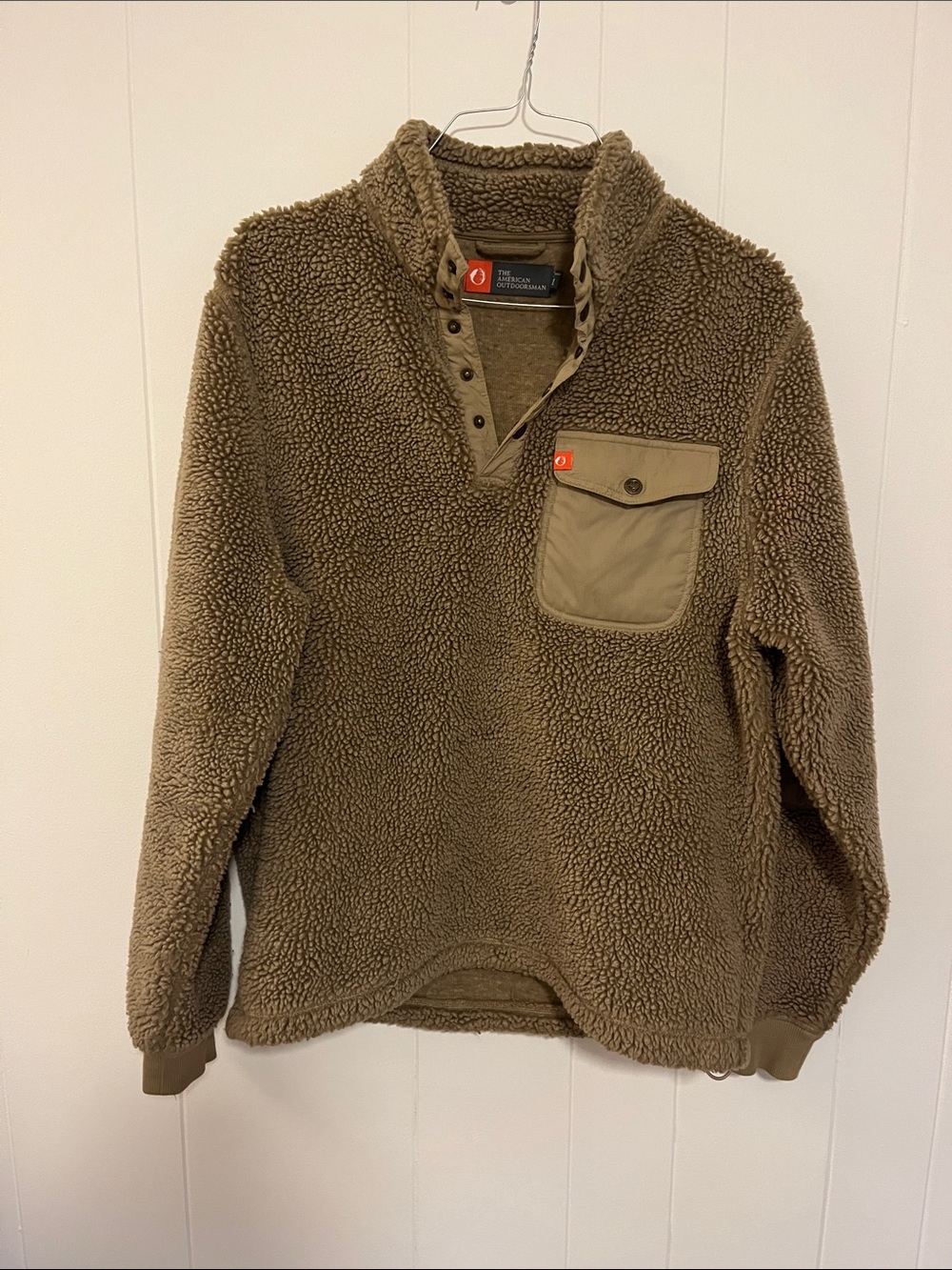 Men's Sherpa Pullover Jacket in Brown with Chest Pocket